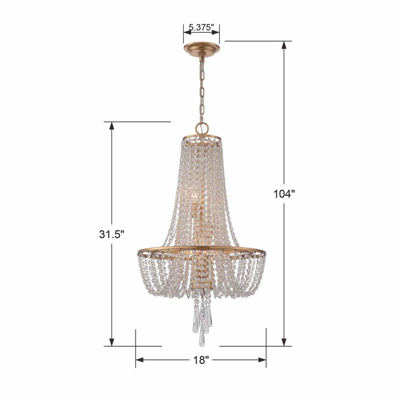 CRYSTORAMA ARC-1907-GA-CL-MWP Arcadia 4 Light Antique Gold Chandelier