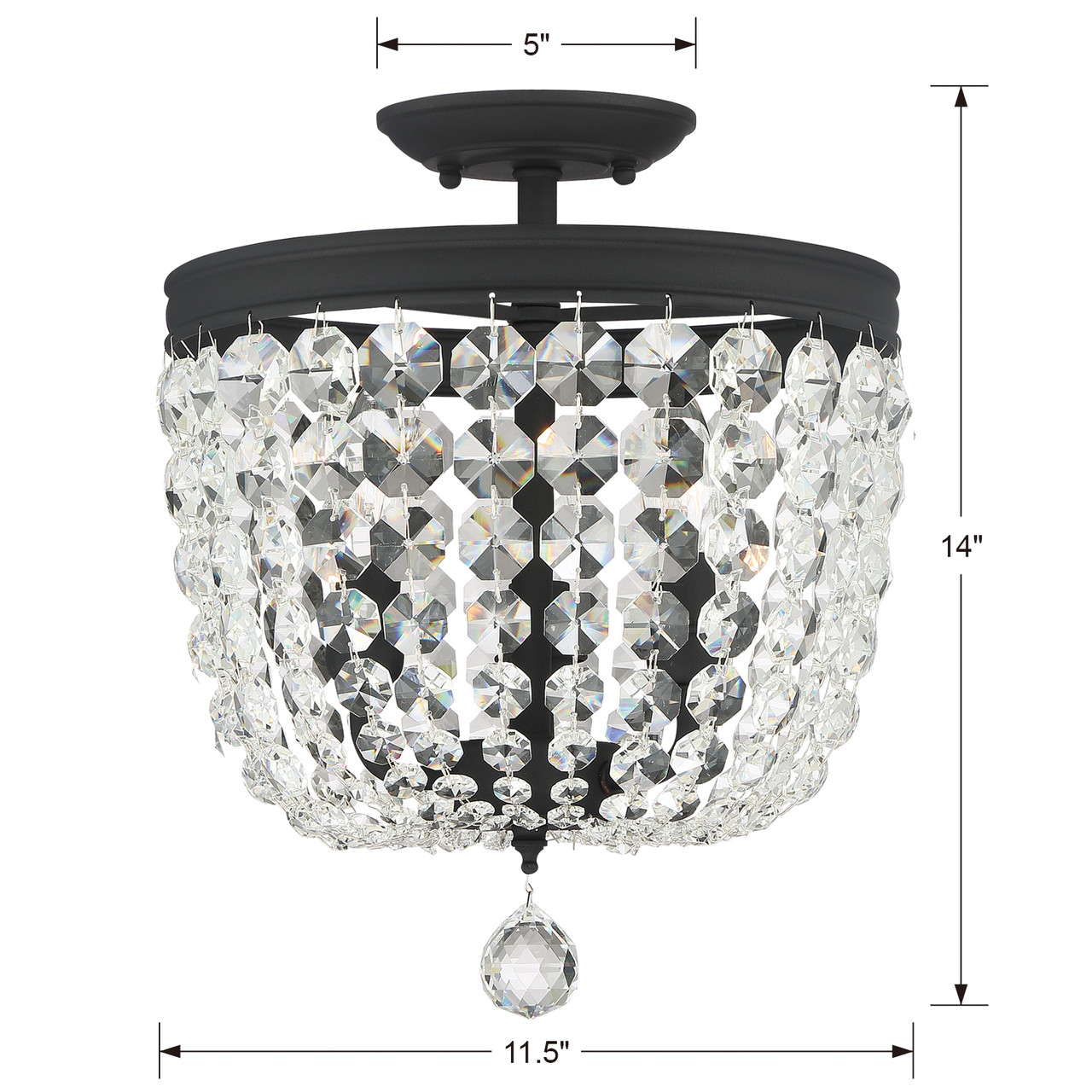 CRYSTORAMA 783-BF-CL-SAQ Archer 3 Light Crystal Black Forged Ceiling Mount