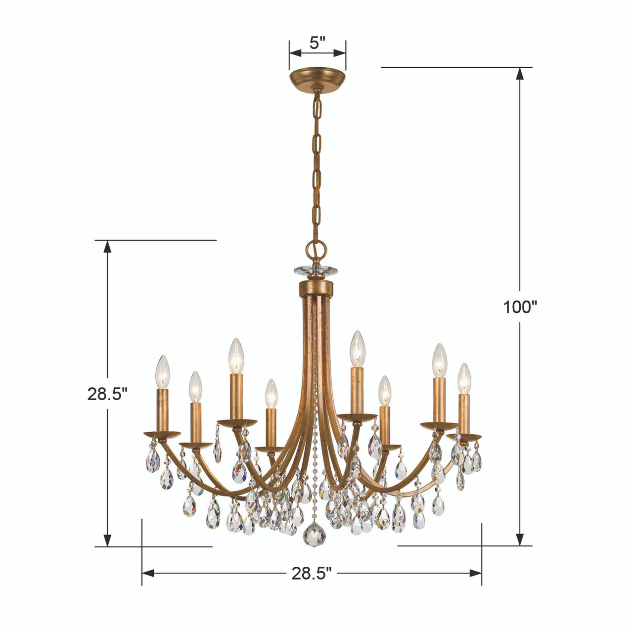 CRYSTORAMA 8828-GA-CL-SAQ Bridgehampton Crystal Bronze Chandelier