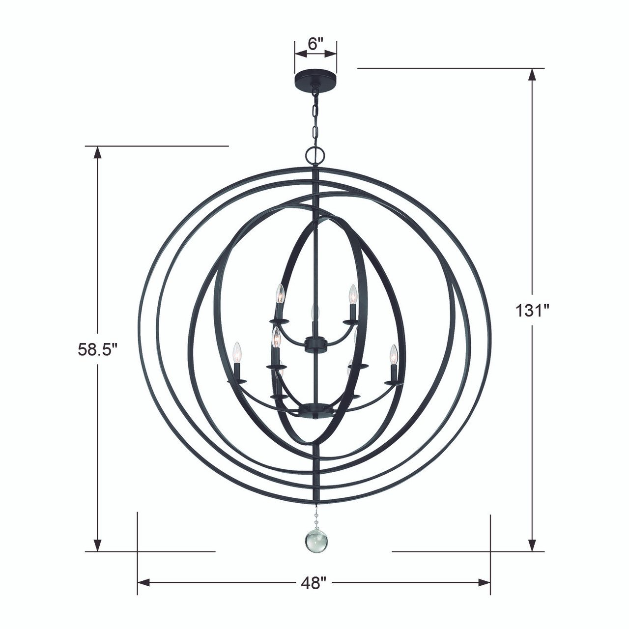 CRYSTORAMA 587-MK Luna 9 Light Matte Black Chandelier