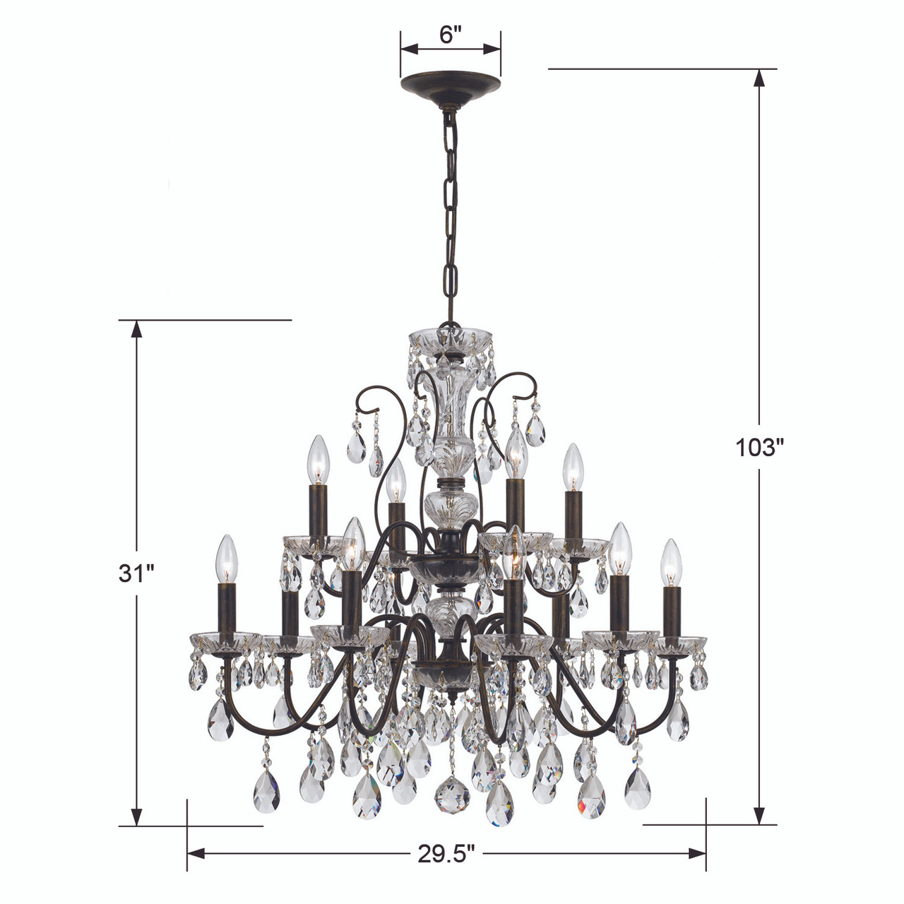CRYSTORAMA 3029-EB-CL-S Butler 12 Light Clear Crystal English Bronze Chandelier