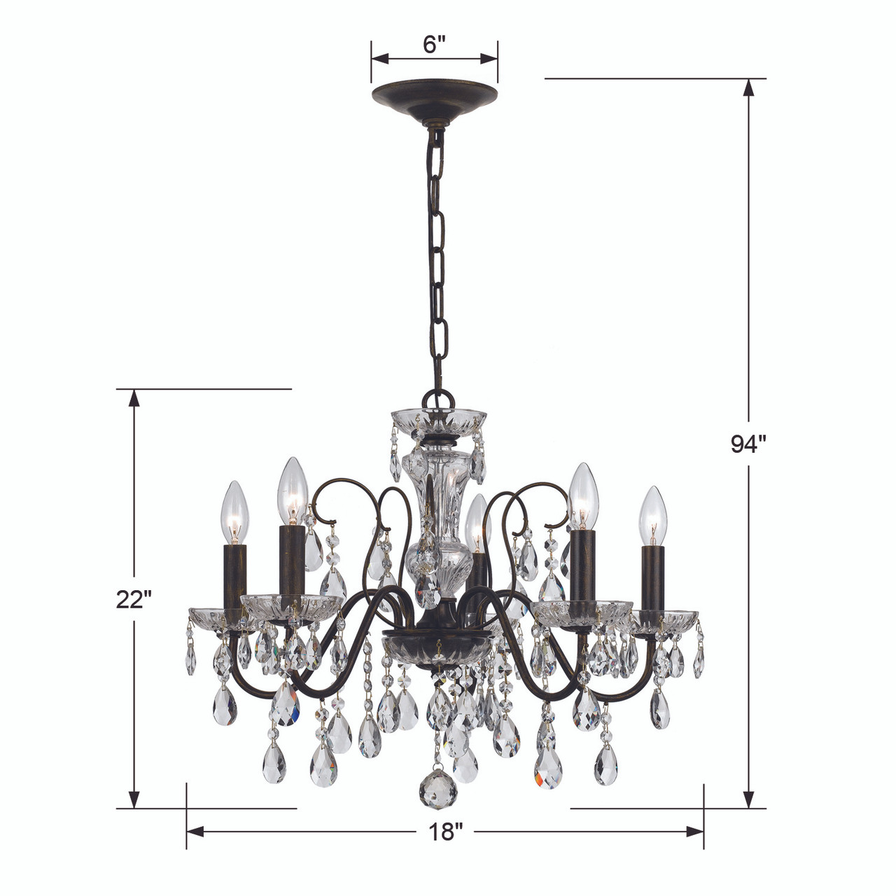 CRYSTORAMA 3025-EB-CL-SAQ Butler 5 Light Clear Crystal English Bronze Chandelier