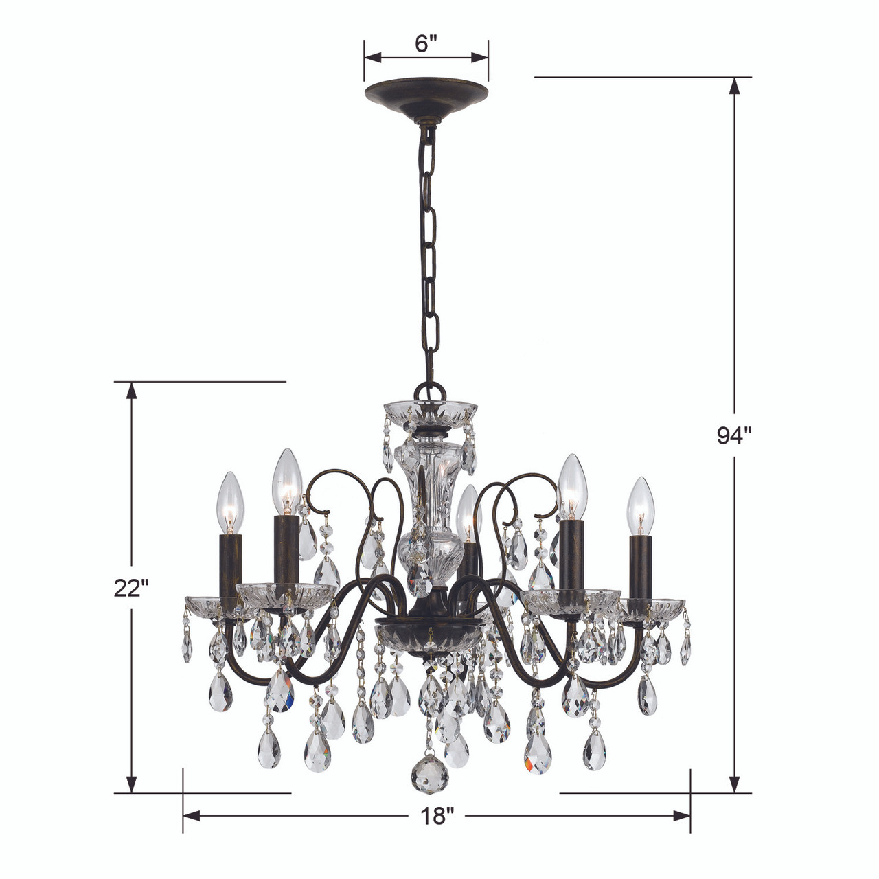 CRYSTORAMA 3025-EB-CL-S Butler 5 Light Clear Crystal English Bronze Chandelier