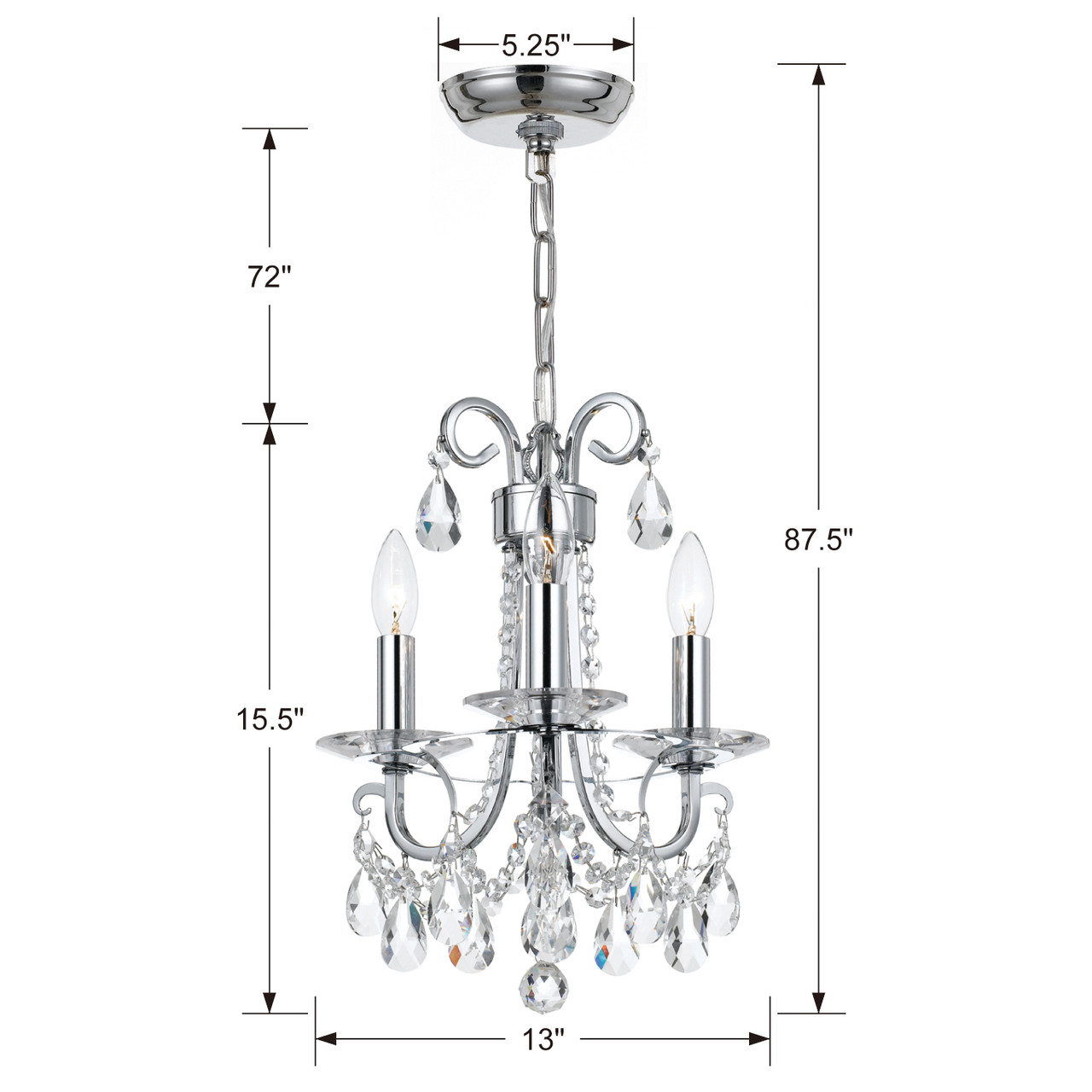 CRYSTORAMA 6823-CH-CL-S Othello 3 Light Clear Crystal Polished Chrome Mini Chandelier