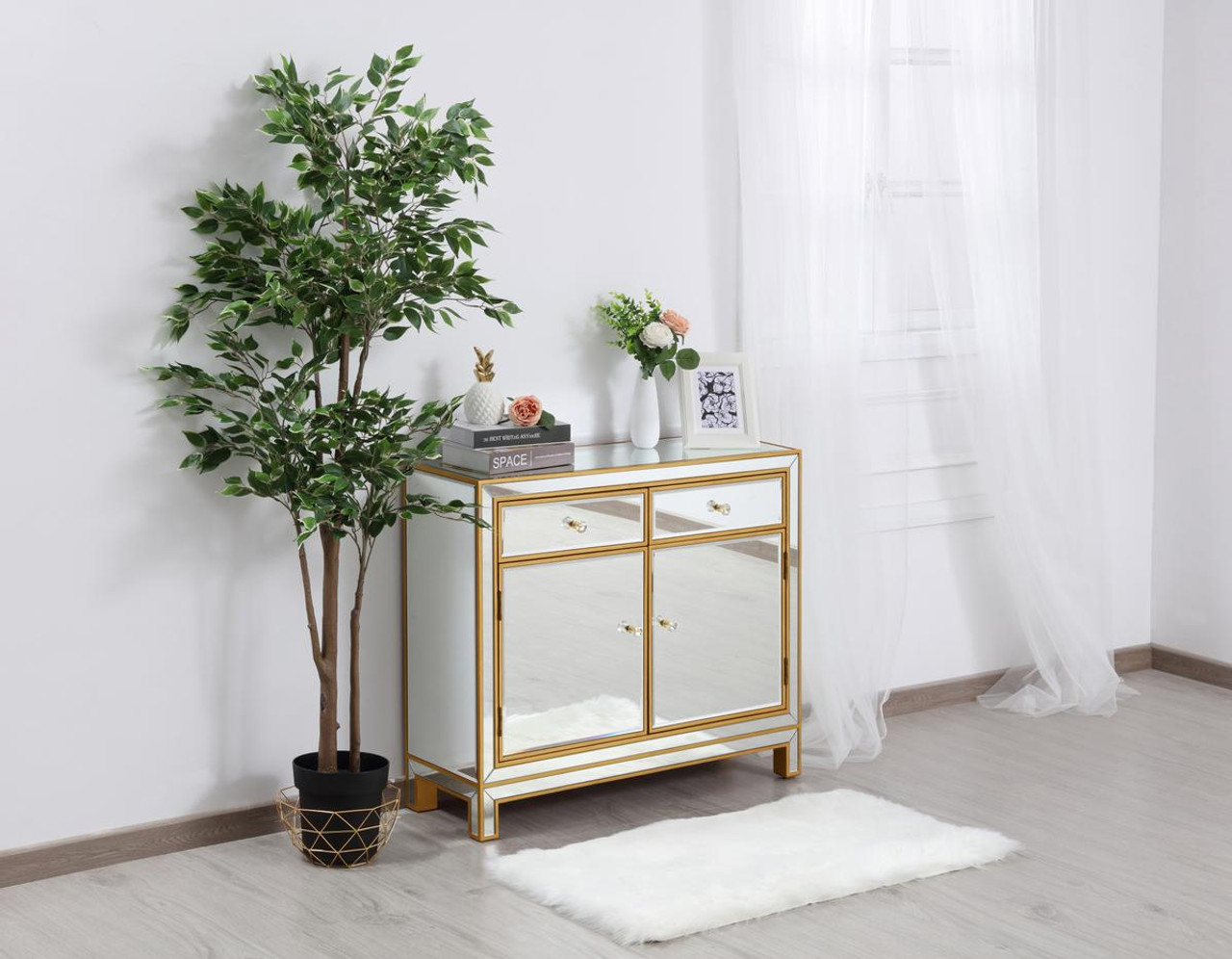 ELEGANT DECOR MF72002G Nightstand 2 drawers 2 doors 38in. W x 12in. D x 32in. H in gold