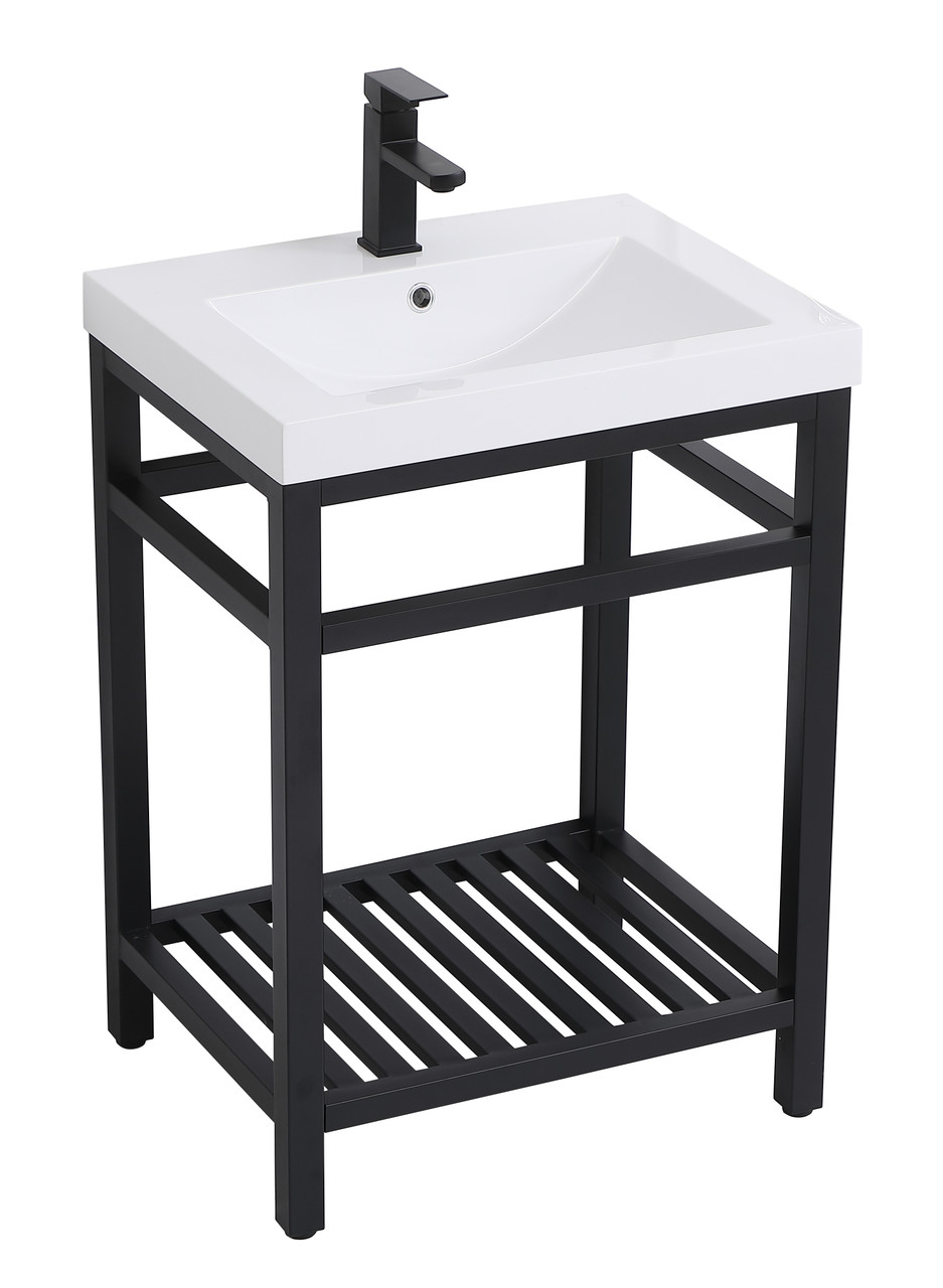 ELEGANT DECOR VF14024BK 24 inch Single Bathroom Metal Vanity in Black