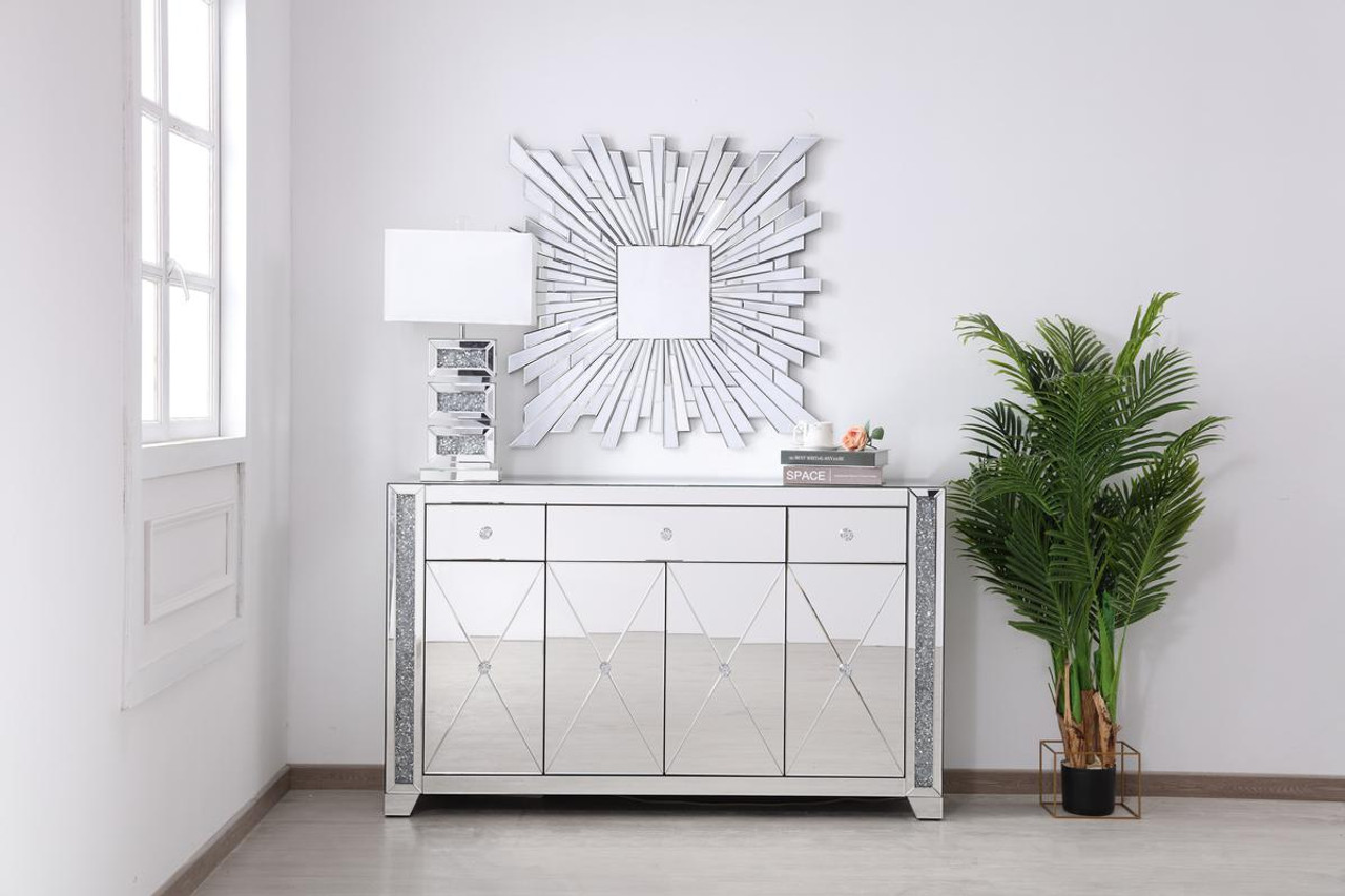 ELEGANT DECOR MF92058 60 in silver crystal mirrored credenza