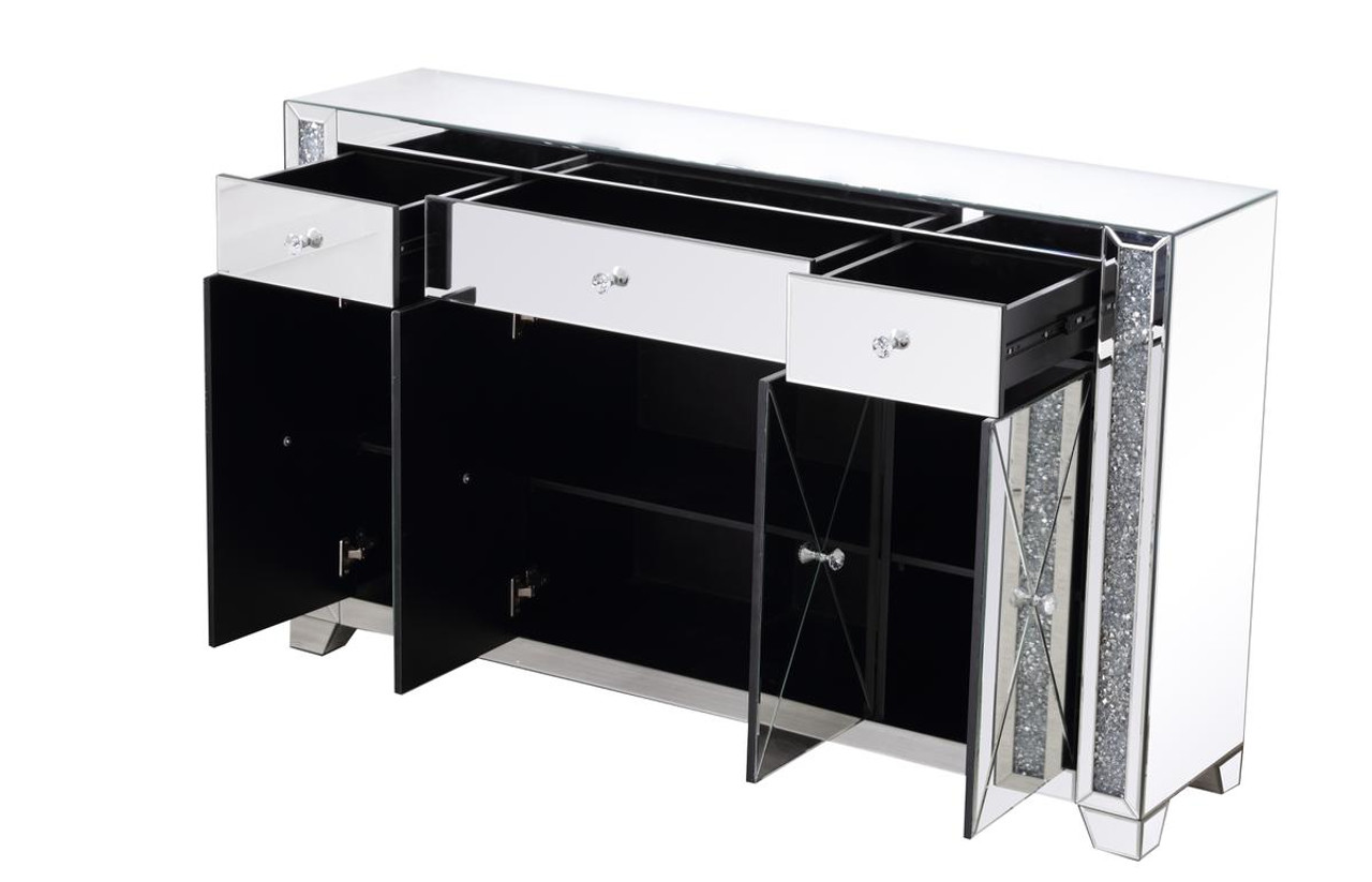 ELEGANT DECOR MF92058 60 in silver crystal mirrored credenza ELEGANT DECOR MF92058 60 in silver crystal mirrored credenza