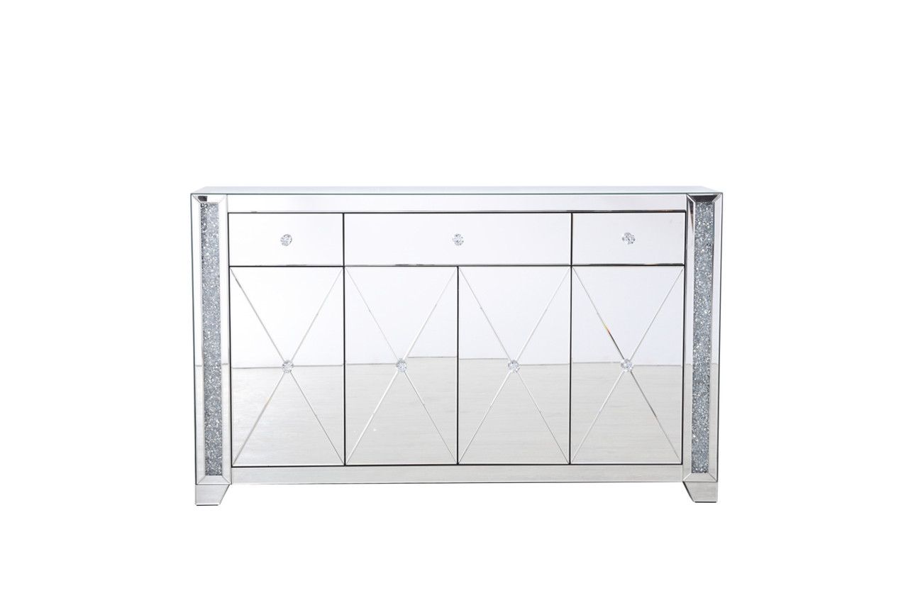 ELEGANT DECOR MF92058 60 in silver crystal mirrored credenza ELEGANT DECOR MF92058 60 in silver crystal mirrored credenza