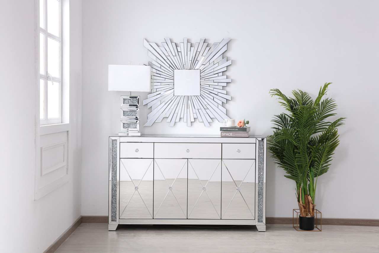 ELEGANT DECOR MF92058 60 in silver crystal mirrored credenza ELEGANT DECOR MF92058 60 in silver crystal mirrored credenza
