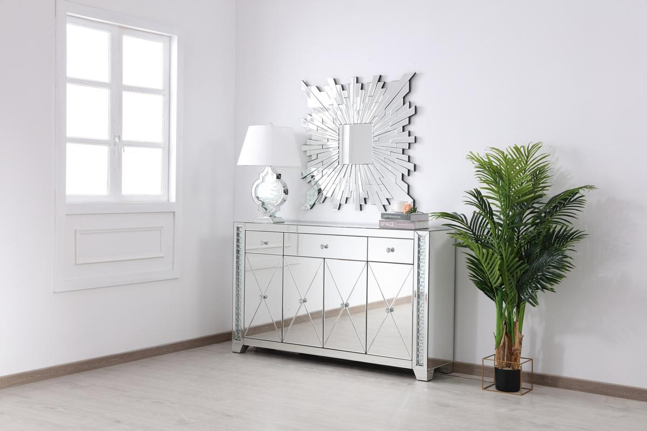 ELEGANT DECOR MF91057 60 in clear crystal mirrored credenza