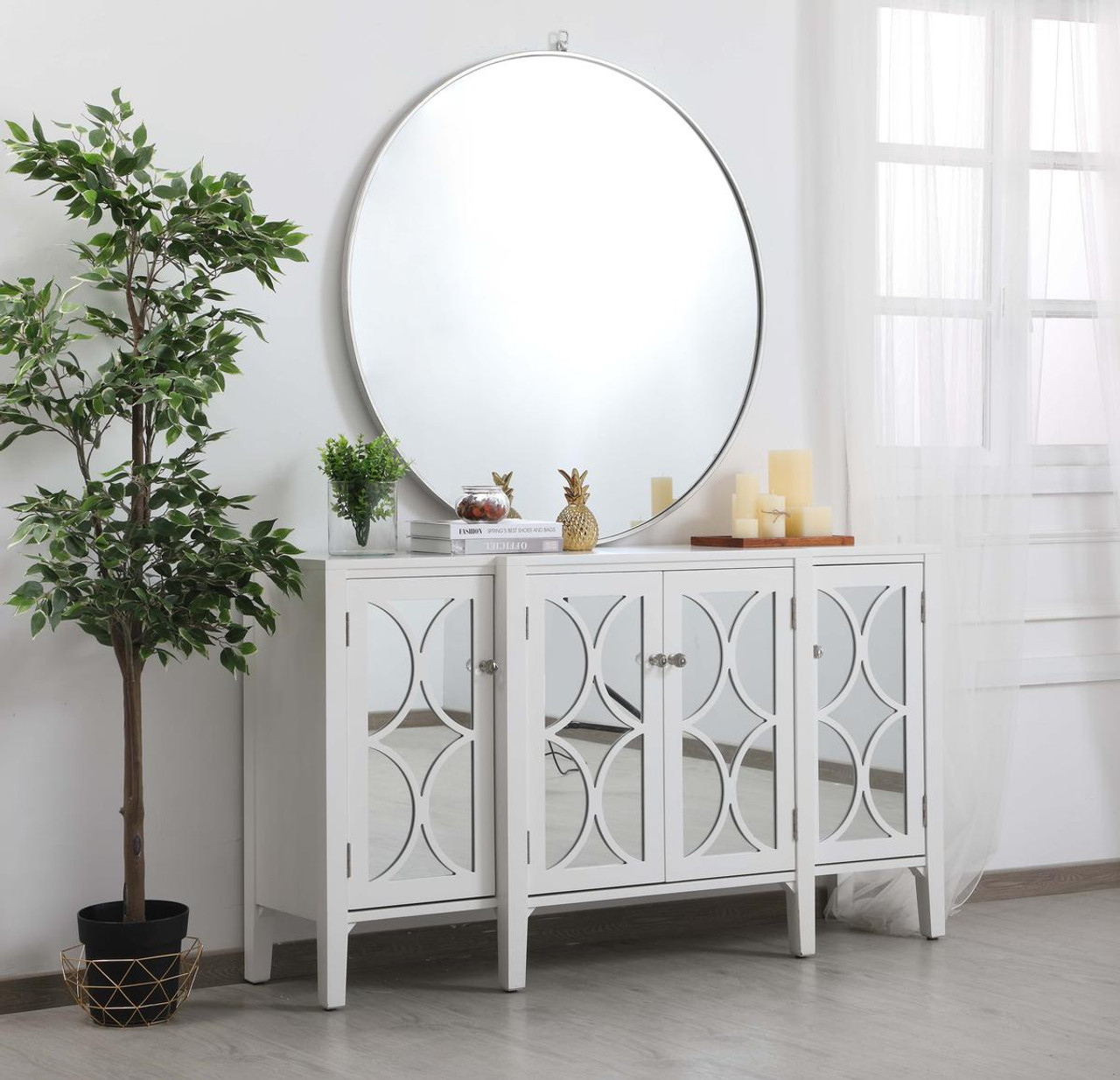 ELEGANT DECOR MF82001WH 60 inch mirrored credenza in White