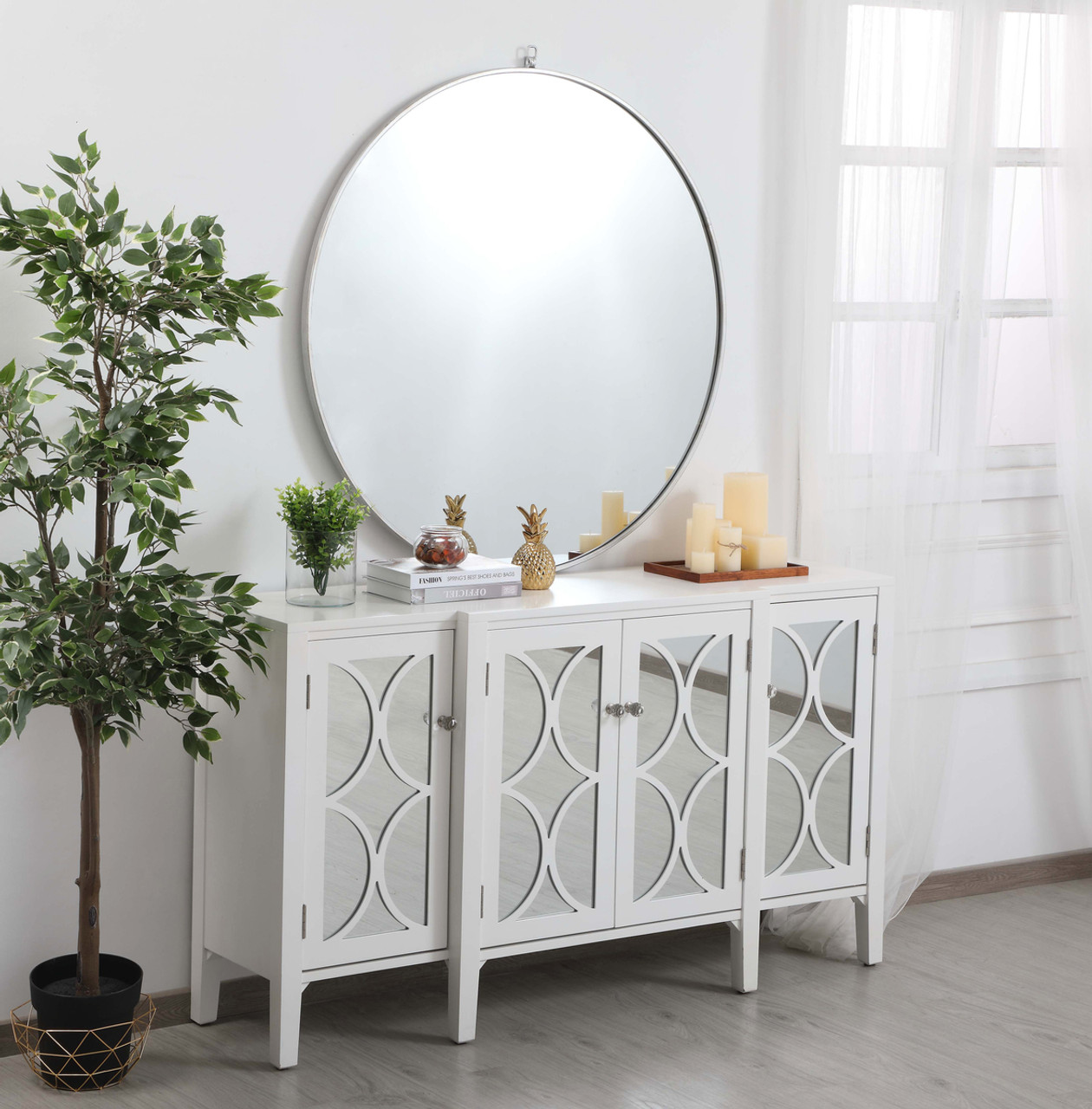 ELEGANT DECOR MF82001WH 60 inch mirrored credenza in White