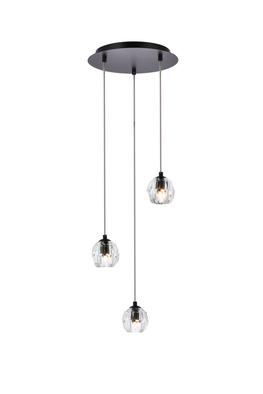 Elegant Lighting 3505D12BK Eren 3 lights Black pendant