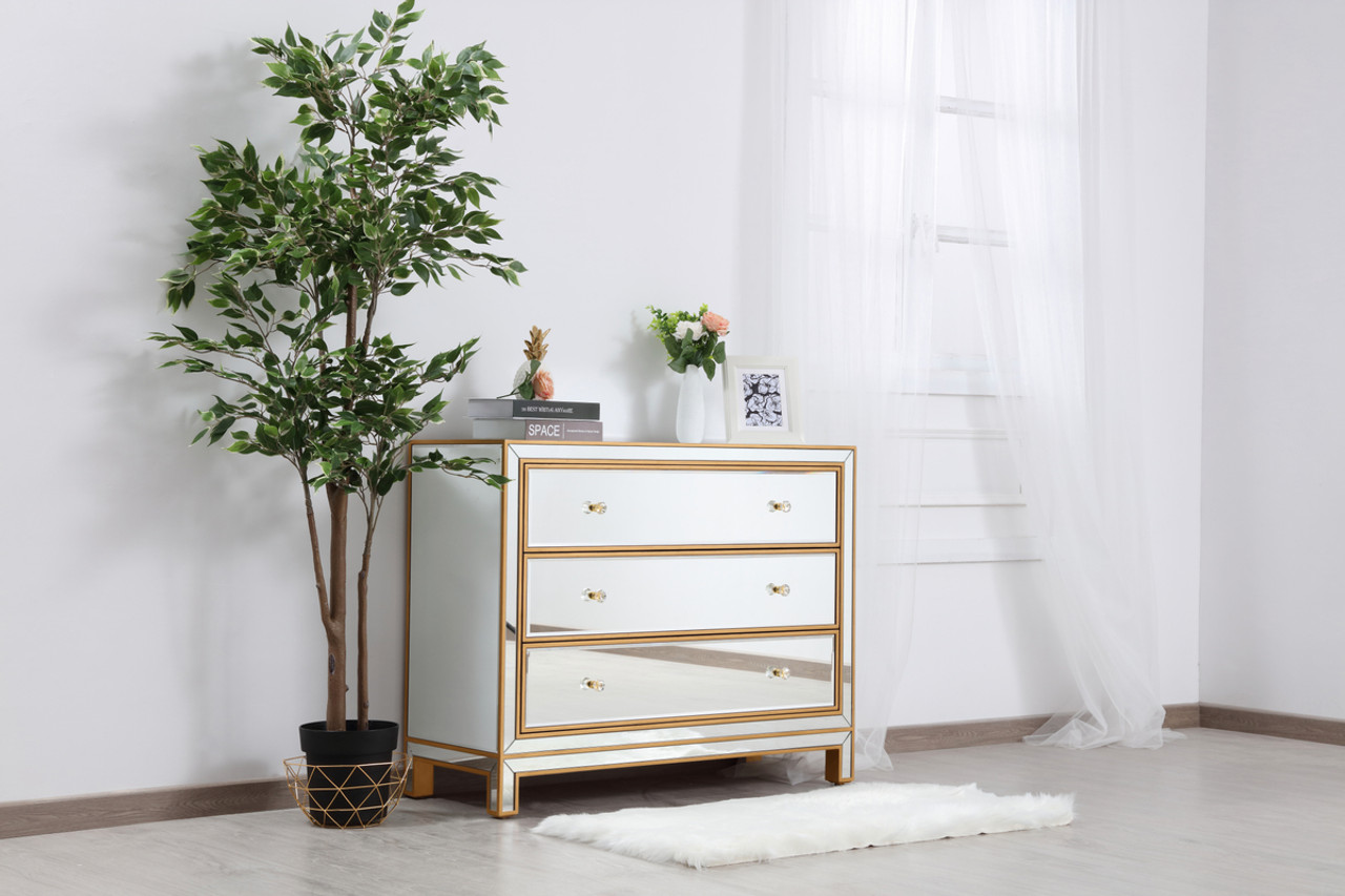 Elegant Decor MF72019G Chest 3 drawers 40in. W x 16in. D x 32in. H in gold