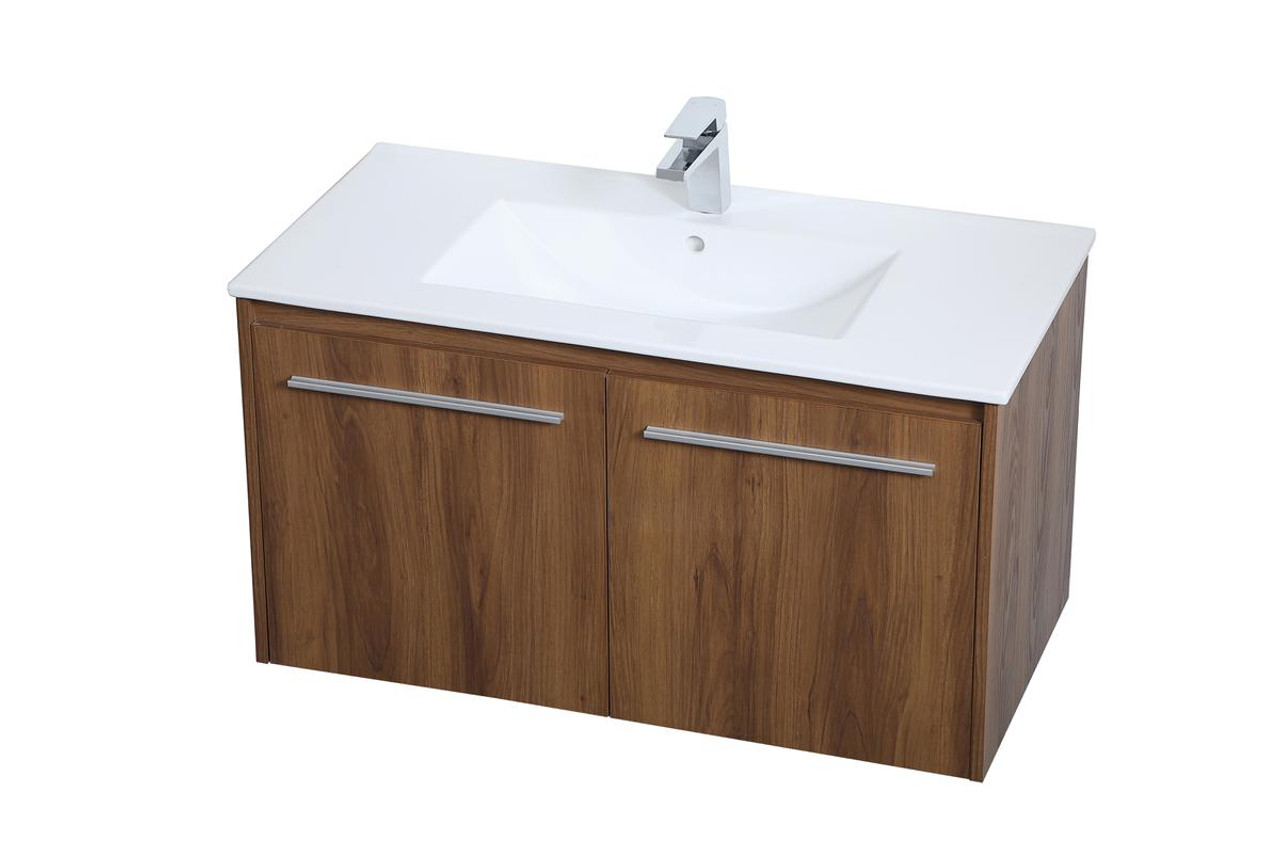 ELEGANT DECOR VF44036WB 36 inch  Single Bathroom Floating Vanity in Walnut Brown ELEGANT DECOR VF44036WB 36 inch  Single Bathroom Floating Vanity in Walnut Brown