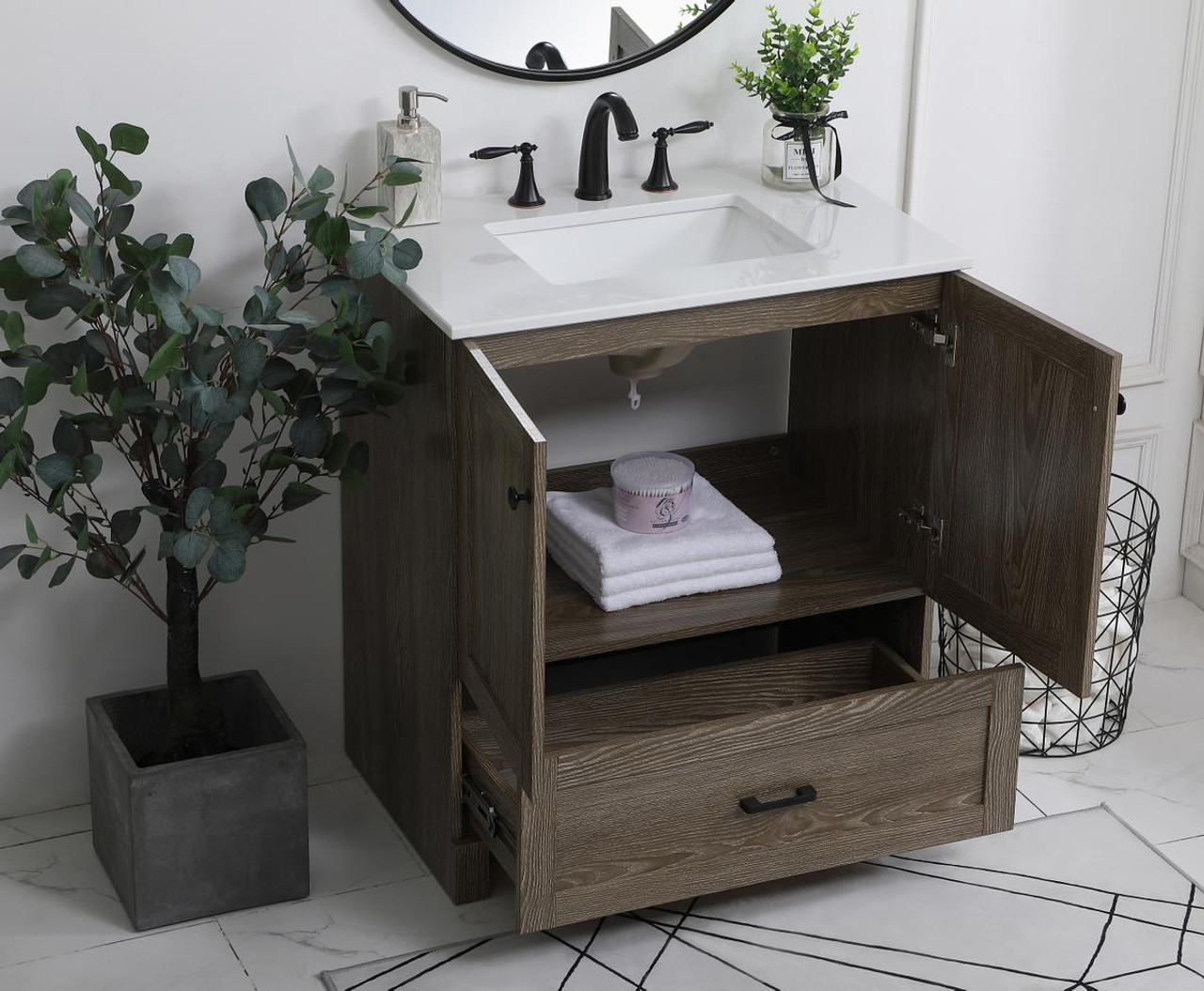 ELEGANT DECOR VF2830WO 30 inch Single Bathroom Vanity in Weathered oak ELEGANT DECOR VF2830WO 30 inch Single Bathroom Vanity in Weathered oak