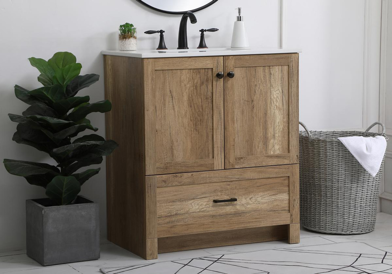 ELEGANT DECOR VF2830NT 30 inch Single Bathroom Vanity in Natural oak ELEGANT DECOR VF2830NT 30 inch Single Bathroom Vanity in Natural oak