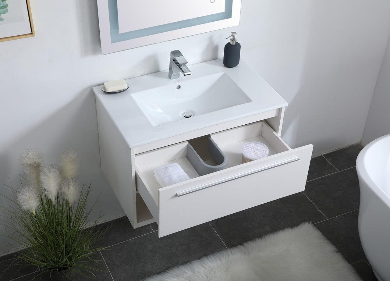 ELEGANT DECOR VF43030WH 30 inch  Single Bathroom Floating Vanity in White ELEGANT DECOR VF43030WH 30 inch  Single Bathroom Floating Vanity in White