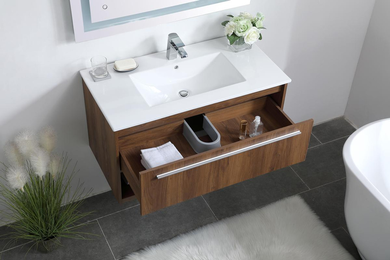 ELEGANT DECOR VF43036WB 36 inch  Single Bathroom Floating Vanity in Walnut Brown ELEGANT DECOR VF43036WB 36 inch  Single Bathroom Floating Vanity in Walnut Brown