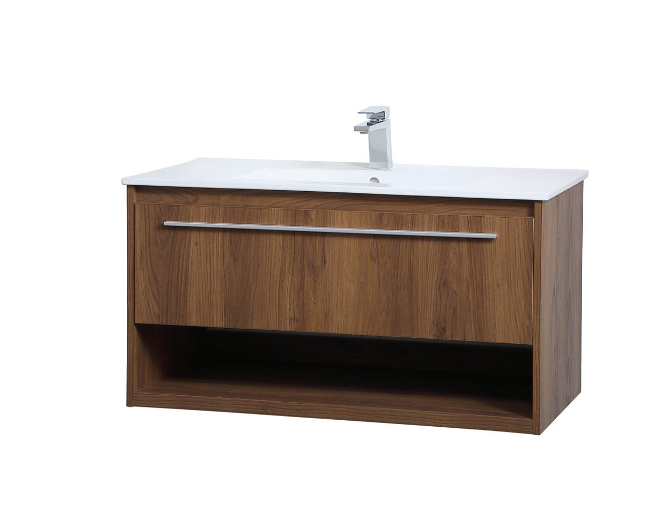 ELEGANT DECOR VF43036WB 36 inch  Single Bathroom Floating Vanity in Walnut Brown ELEGANT DECOR VF43036WB 36 inch  Single Bathroom Floating Vanity in Walnut Brown