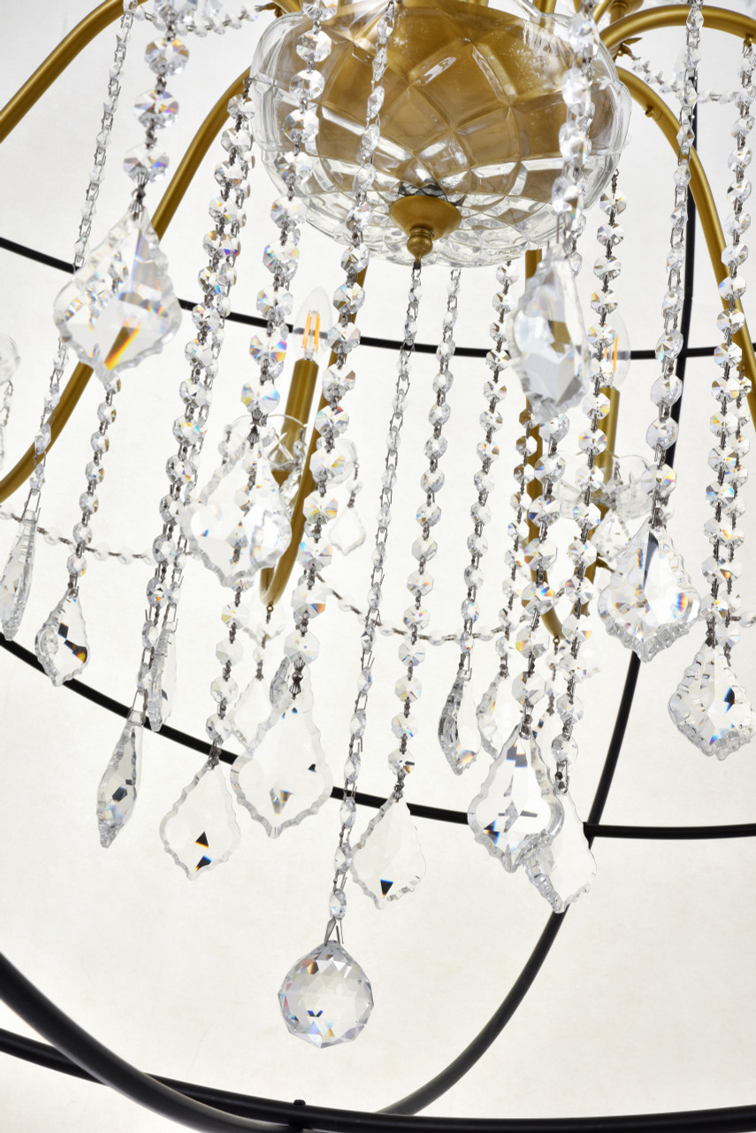 Living District LD8801D60GB Cordelia 24 Light Black and Gold Crystal Pendant