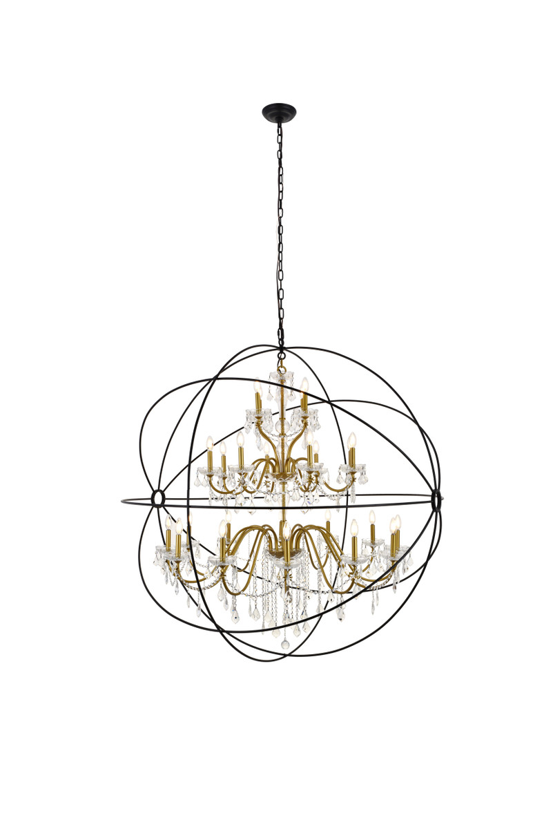 Living District LD8801D60GB Cordelia 24 Light Black and Gold Crystal Pendant