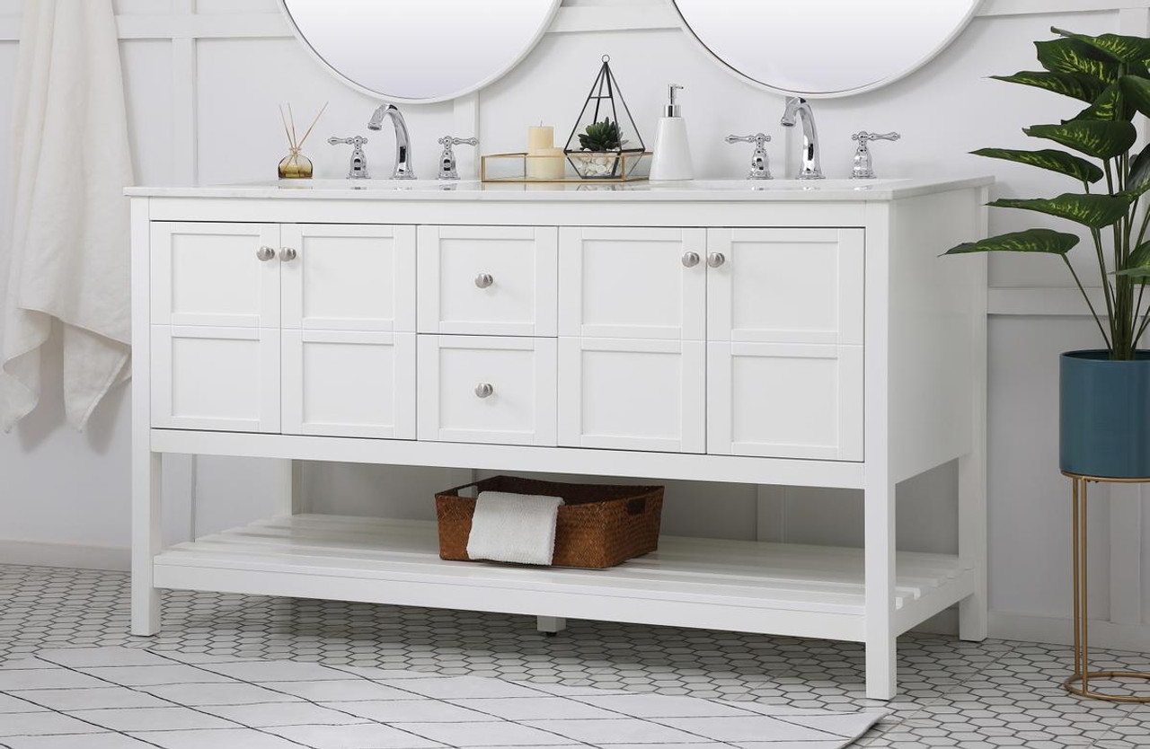 ELEGANT DECOR VF16460DWH 60 inch Single Bathroom Vanity in White ELEGANT DECOR VF16460DWH 60 inch Single Bathroom Vanity in White