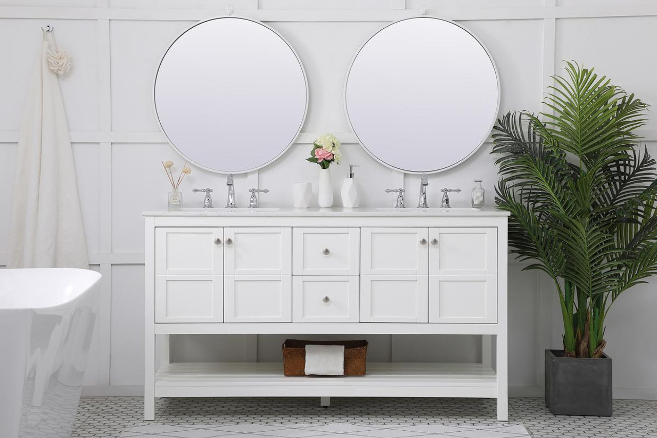 ELEGANT DECOR VF16460DWH 60 inch Single Bathroom Vanity in White ELEGANT DECOR VF16460DWH 60 inch Single Bathroom Vanity in White