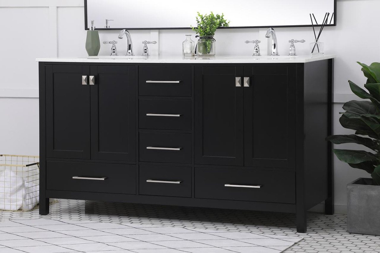 ELEGANT DECOR VF18860DBK 60 inch Double Bathroom Vanity in Black ELEGANT DECOR VF18860DBK 60 inch Double Bathroom Vanity in Black