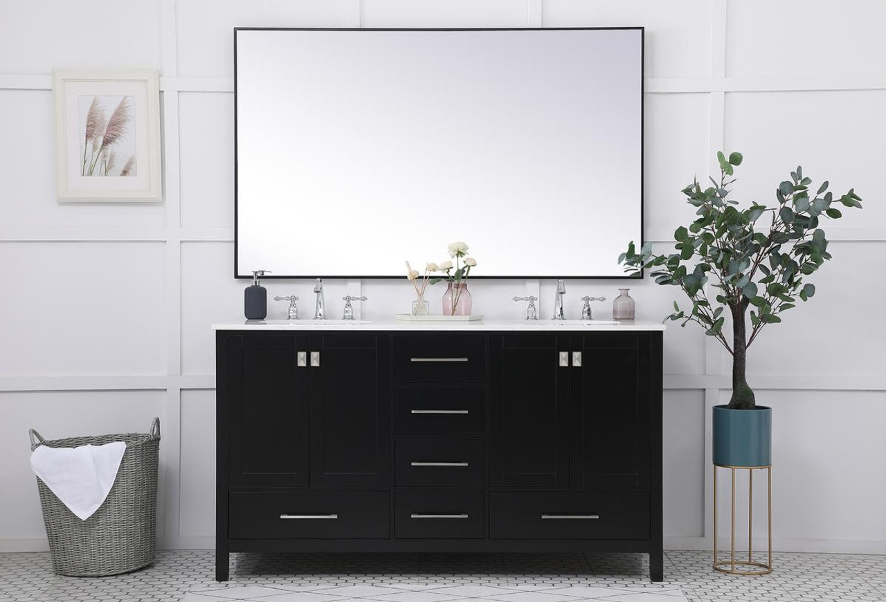 ELEGANT DECOR VF18860DBK 60 inch Double Bathroom Vanity in Black ELEGANT DECOR VF18860DBK 60 inch Double Bathroom Vanity in Black