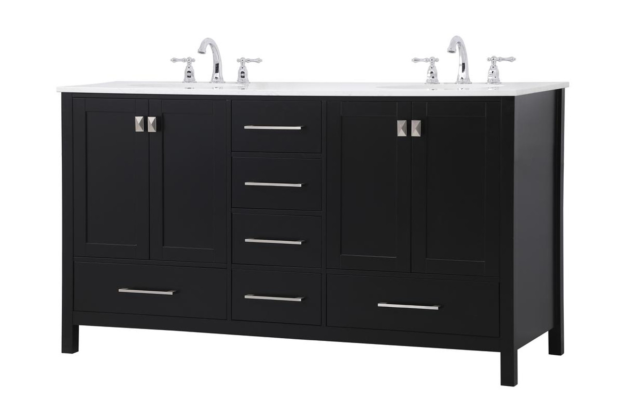 ELEGANT DECOR VF18860DBK 60 inch Double Bathroom Vanity in Black ELEGANT DECOR VF18860DBK 60 inch Double Bathroom Vanity in Black