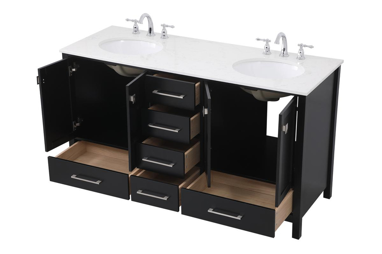 ELEGANT DECOR VF18860DBK 60 inch Double Bathroom Vanity in Black ELEGANT DECOR VF18860DBK 60 inch Double Bathroom Vanity in Black