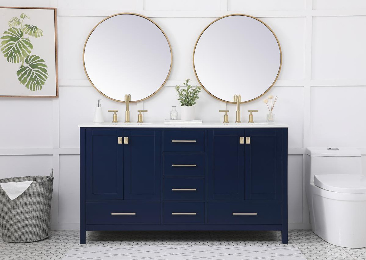 ELEGANT DECOR VF18860DBL 60 inch Double Bathroom Vanity in Blue ELEGANT DECOR VF18860DBL 60 inch Double Bathroom Vanity in Blue