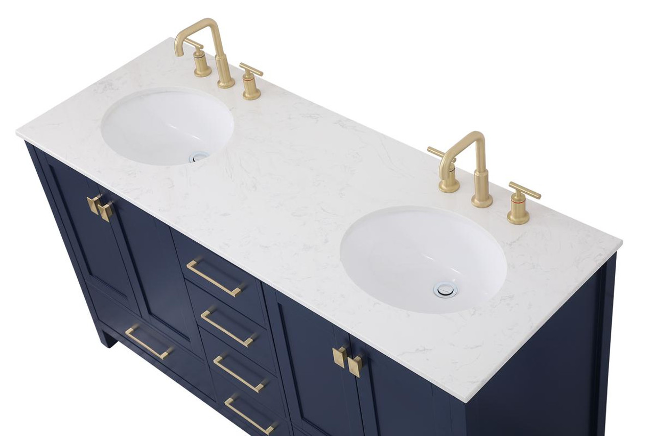 ELEGANT DECOR VF18860DBL 60 inch Double Bathroom Vanity in Blue ELEGANT DECOR VF18860DBL 60 inch Double Bathroom Vanity in Blue