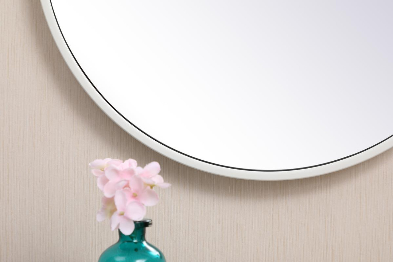 Elegant Decor MR4718WH Metal frame round mirror with decorative hook 18 inch in White