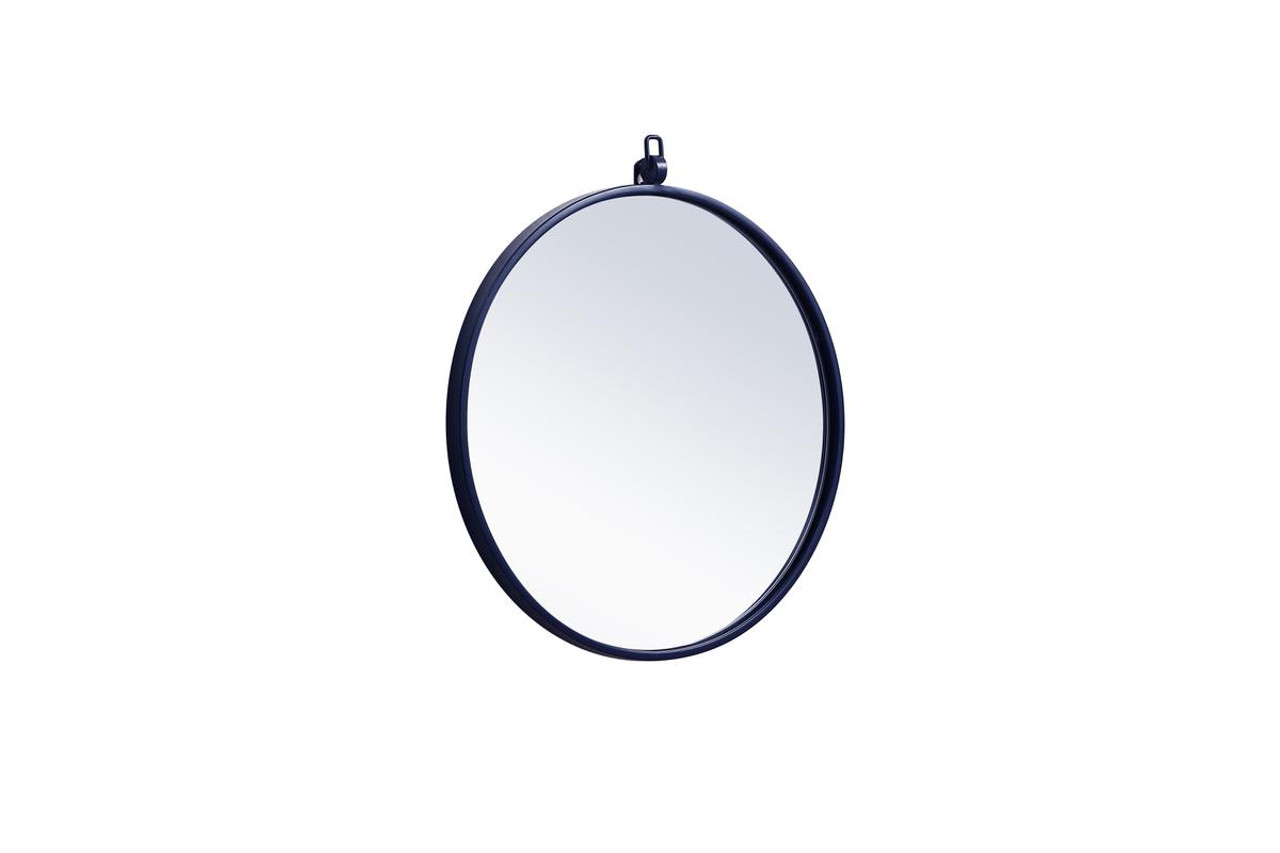 Elegant Decor MR4718BL Metal frame round mirror with decorative hook 18 inch in Blue