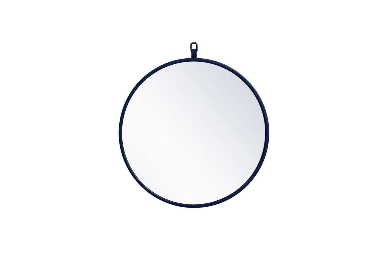 Elegant Decor MR4718BL Metal frame round mirror with decorative hook 18 inch in Blue