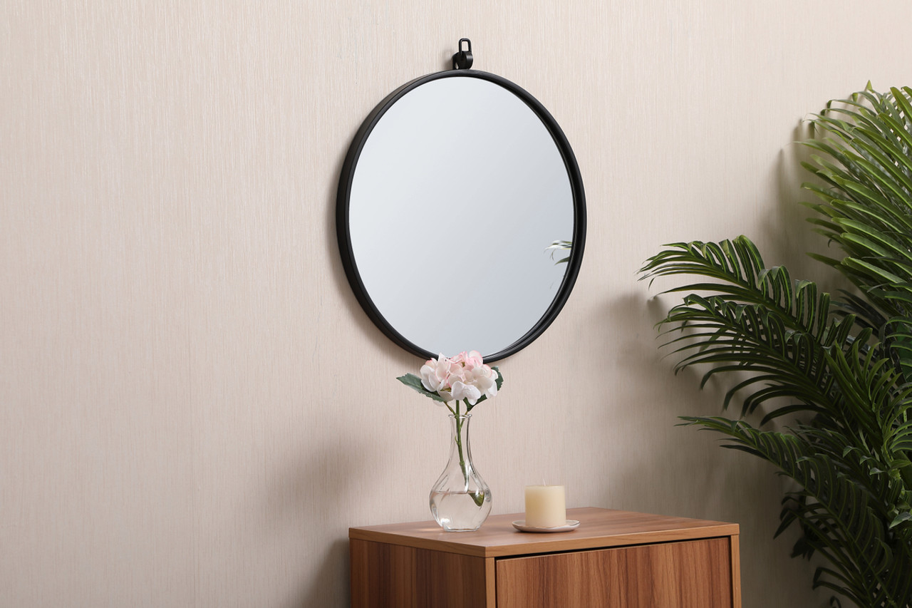 Elegant Decor MR4718BK Metal frame round mirror with decorative hook 18 inch in Black
