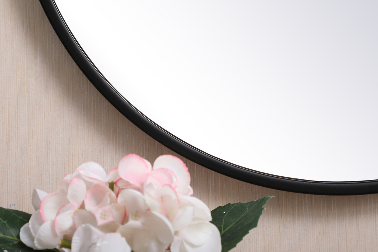 Elegant Decor MR4718BK Metal frame round mirror with decorative hook 18 inch in Black