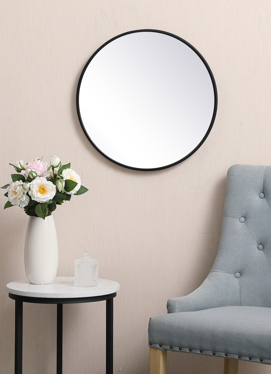 Elegant Decor MR4821BK Metal frame round mirror 21 inch in Black