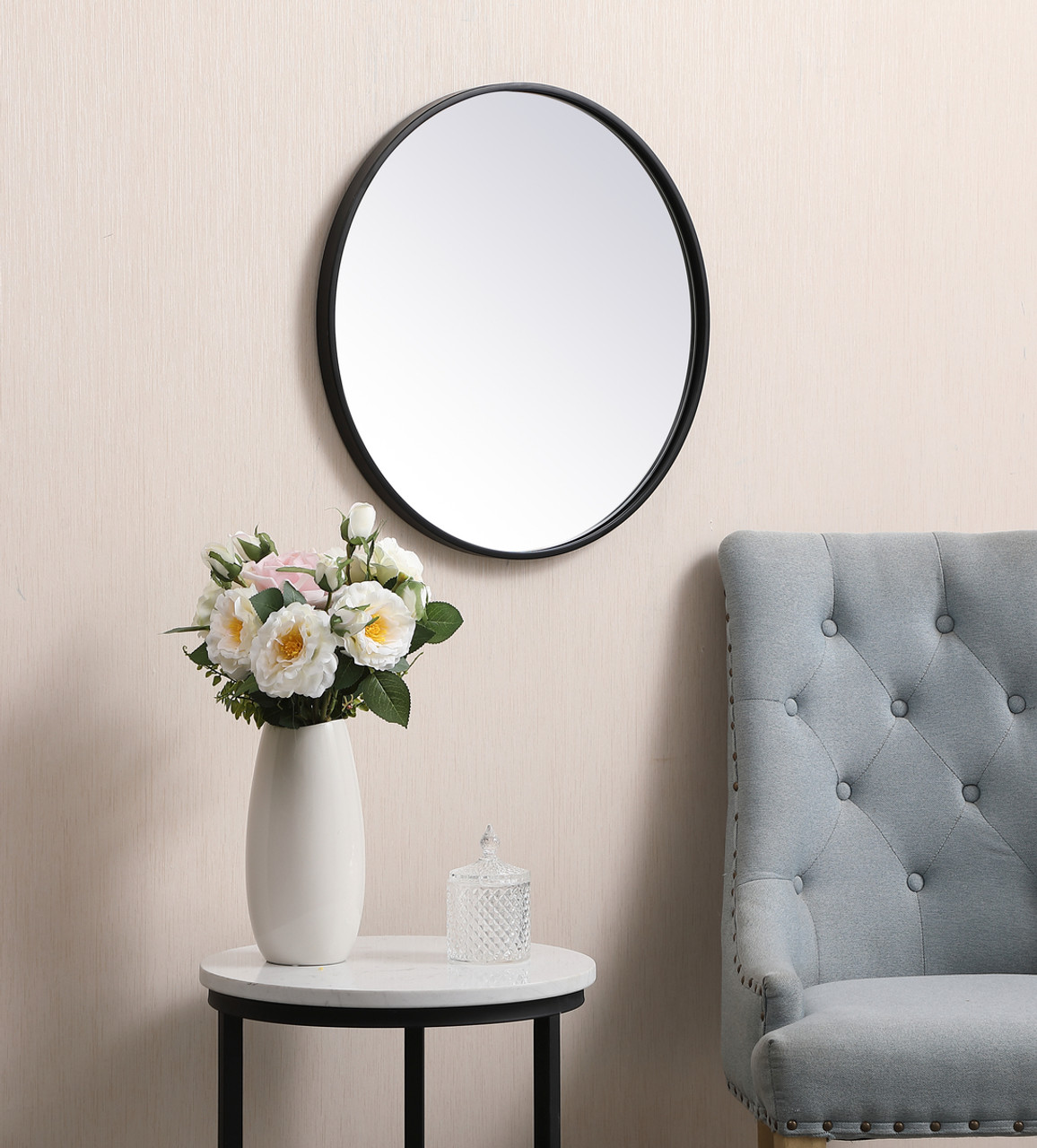 Elegant Decor MR4821BK Metal frame round mirror 21 inch in Black