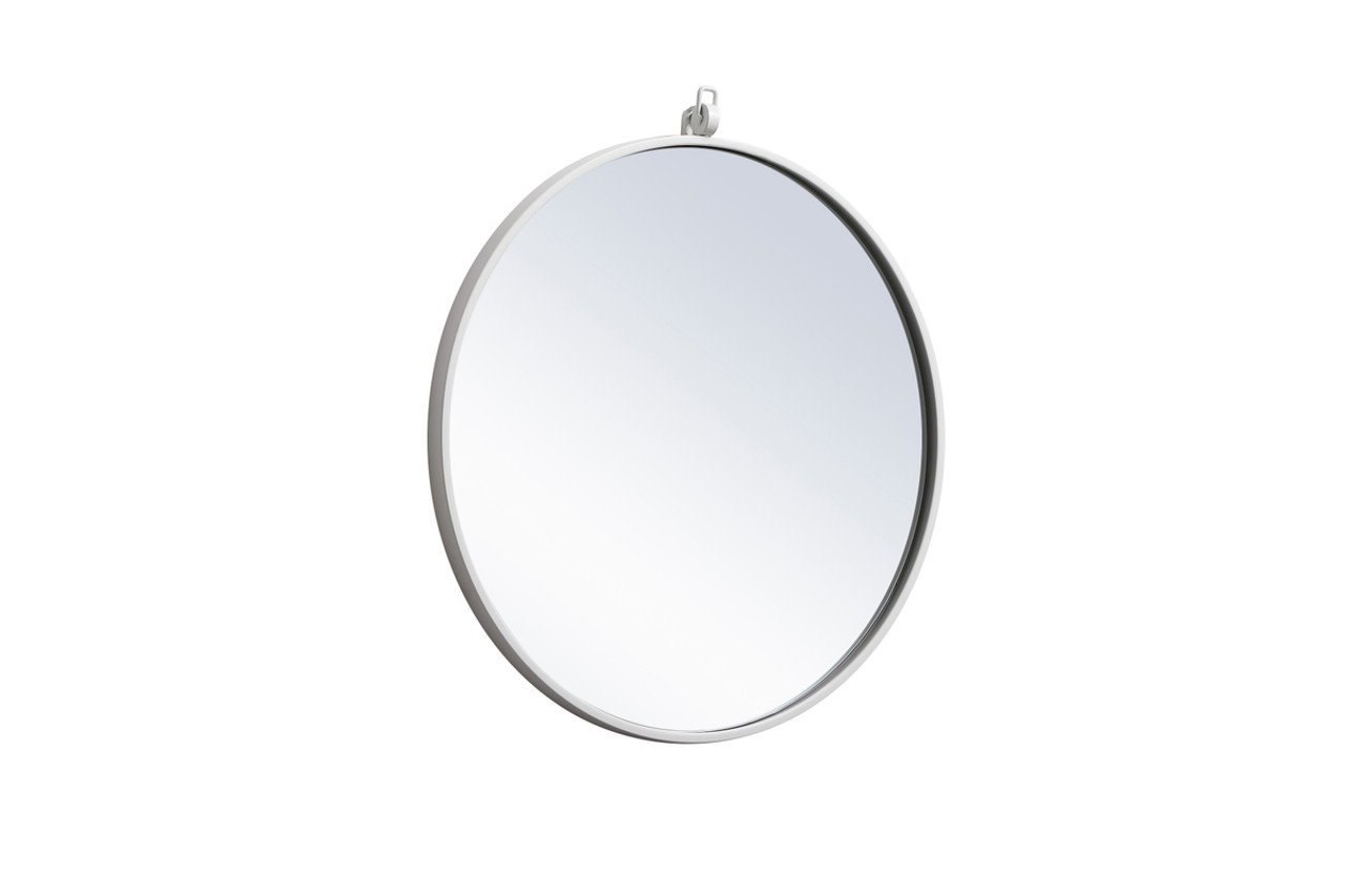 Elegant Decor MR4721WH Metal frame round mirror with decorative hook 21 inch in White