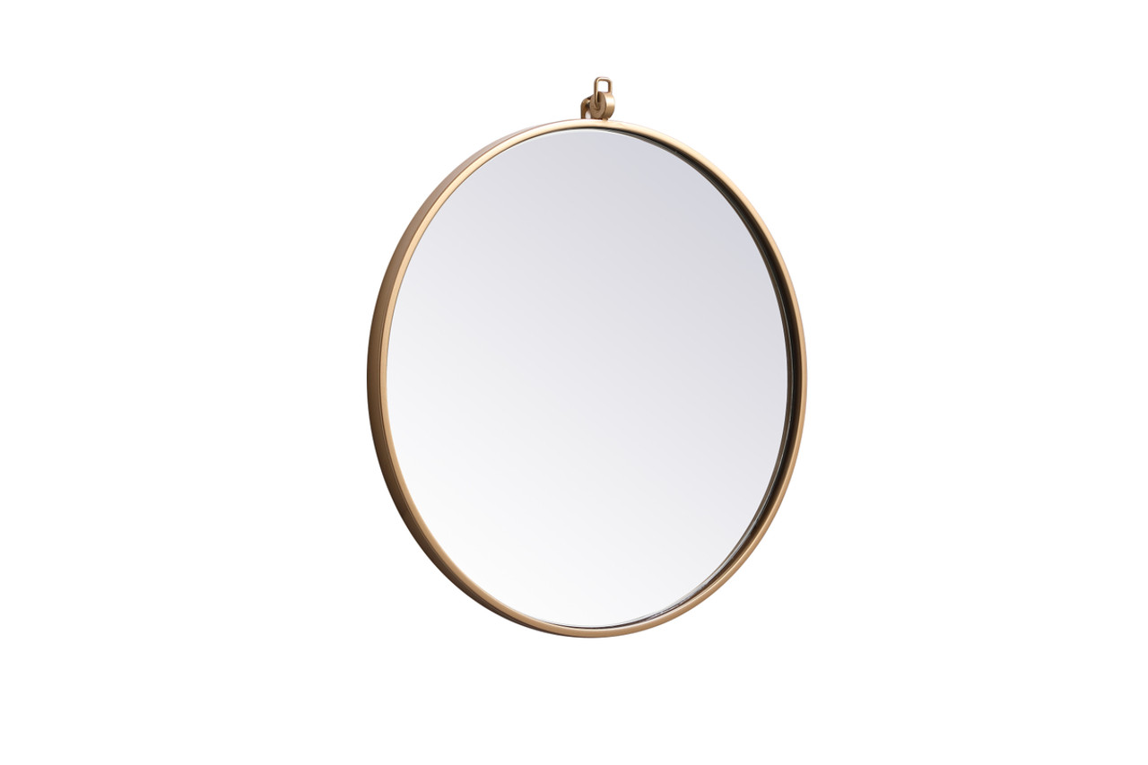 Elegant Decor MR4721BR Metal frame round mirror with decorative hook 21 inch in Brass