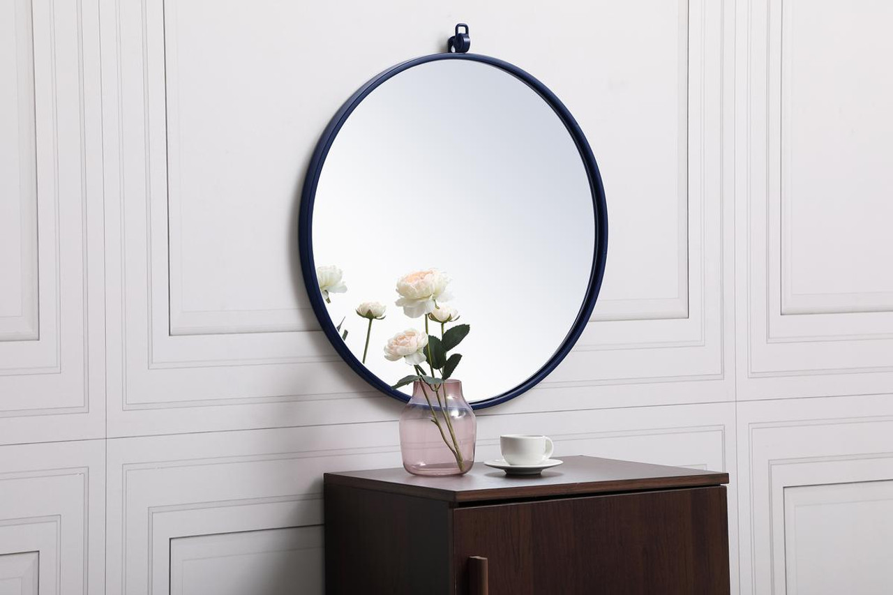 Elegant Decor MR4721BL Metal frame round mirror with decorative hook 21 inch in Blue