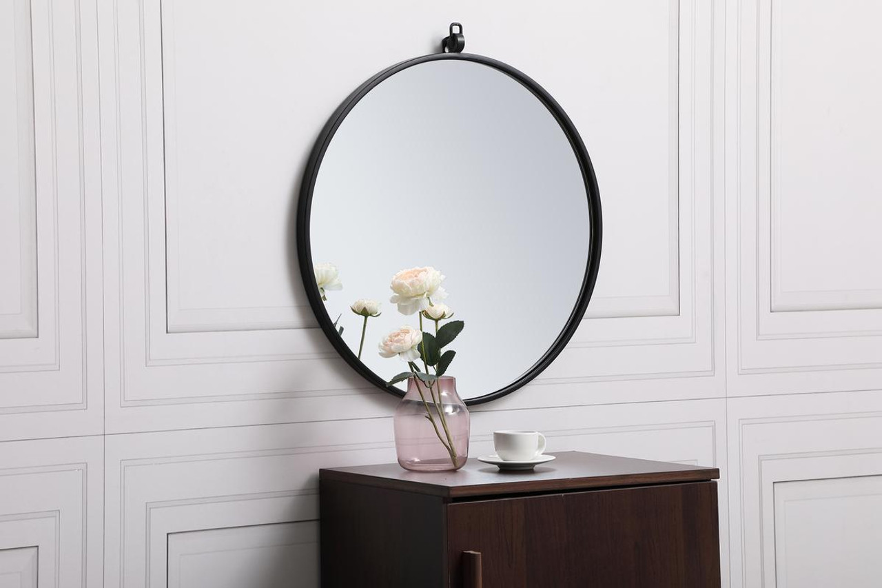 Elegant Decor MR4721BK Metal frame round mirror with decorative hook 21 inch in Black
