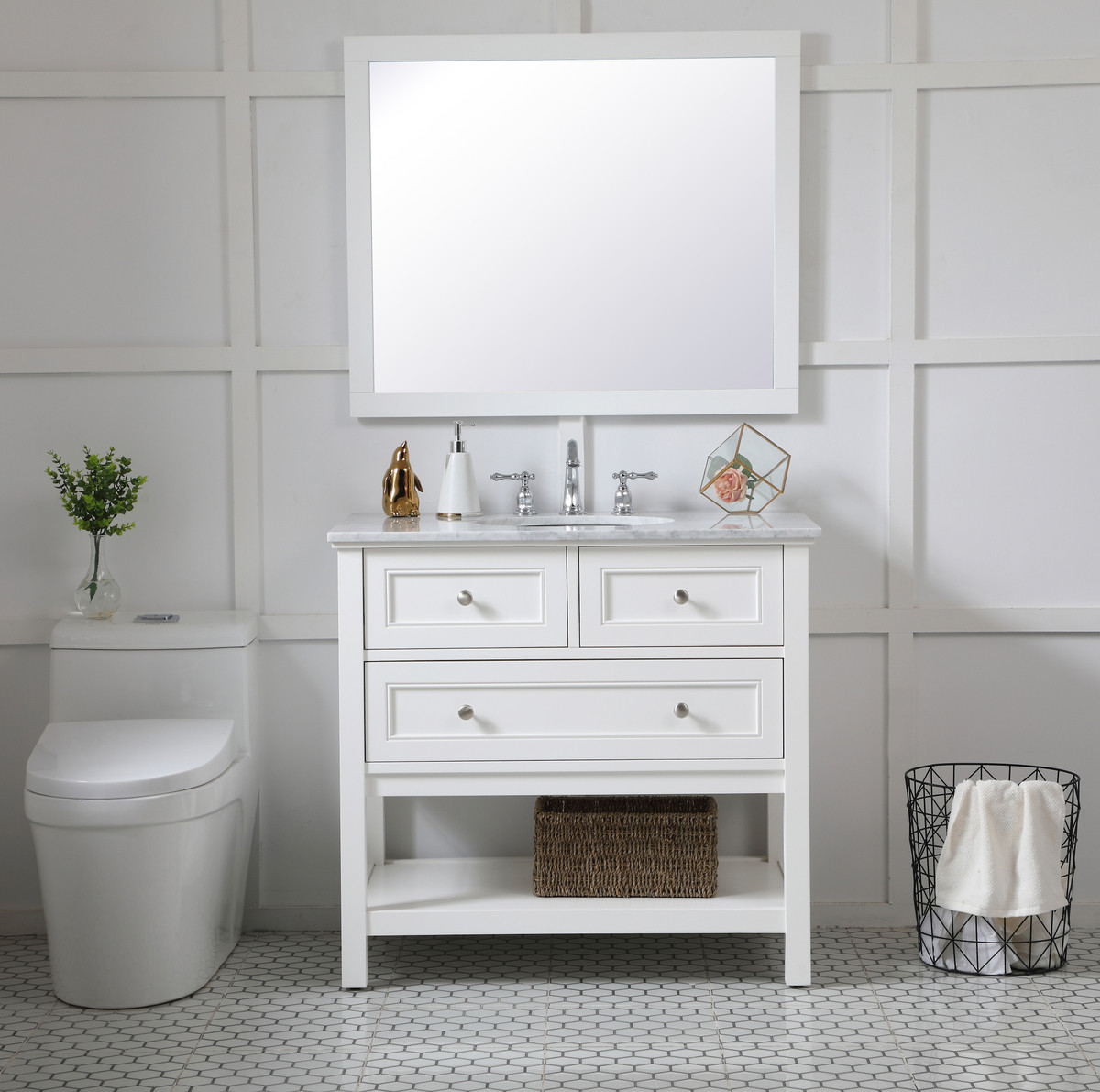 Elegant Decor VM23036WH Aqua rectangle vanity mirror 30 inch in White