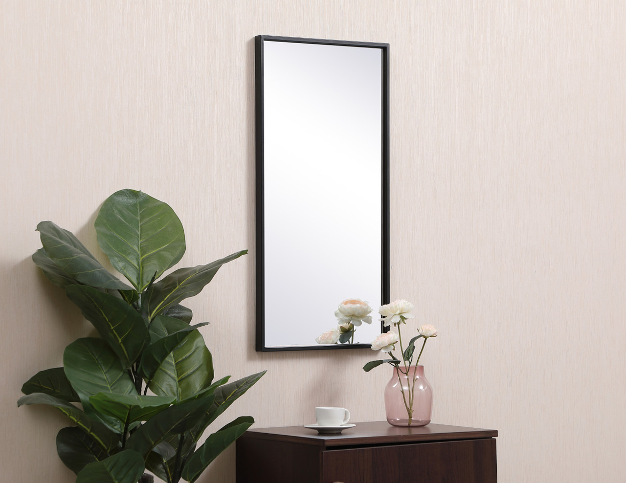 Elegant Decor MR41428BK Metal frame rectangle mirror 14x28 inch in black