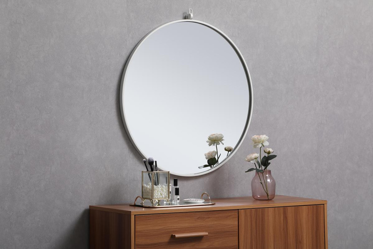 Elegant Decor MR4054WH Metal frame round mirror with decorative hook 28 inch in White Elegant Decor MR4054WH Metal frame round mirror with decorative hook 28 inch in White