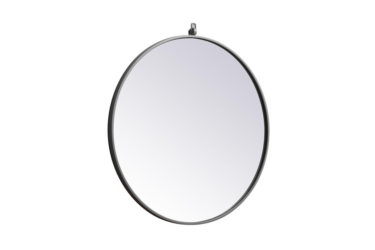 Elegant Decor MR4054GR Metal frame round mirror with decorative hook 28 inch Grey